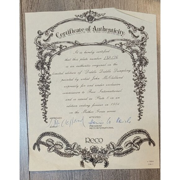 Reco Collectible Plate 1984 Mother Goose Diddle Dumpling John McClelland #13217G - Picture 7 of 12